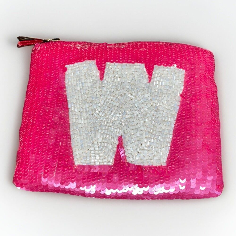 Santi Pink Sequined Initial W Coin Purse Wristlet